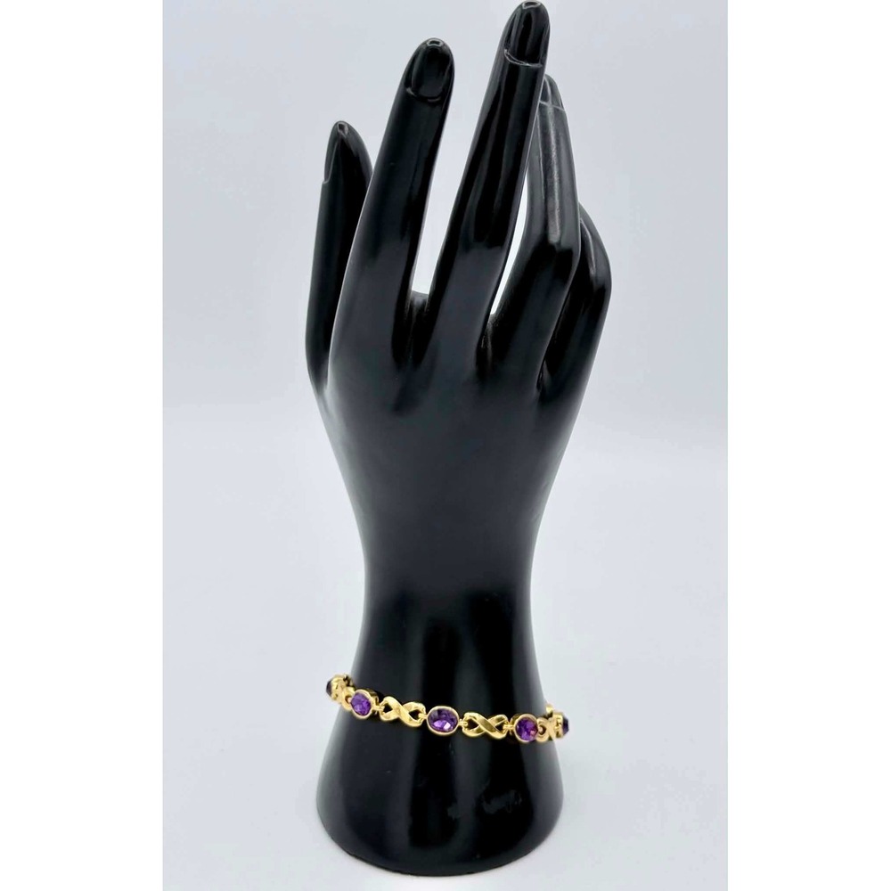 Avon Gold Tone Purple Faux Amethyst XOXO Infinity Link Bracelet 7.5" Vintage